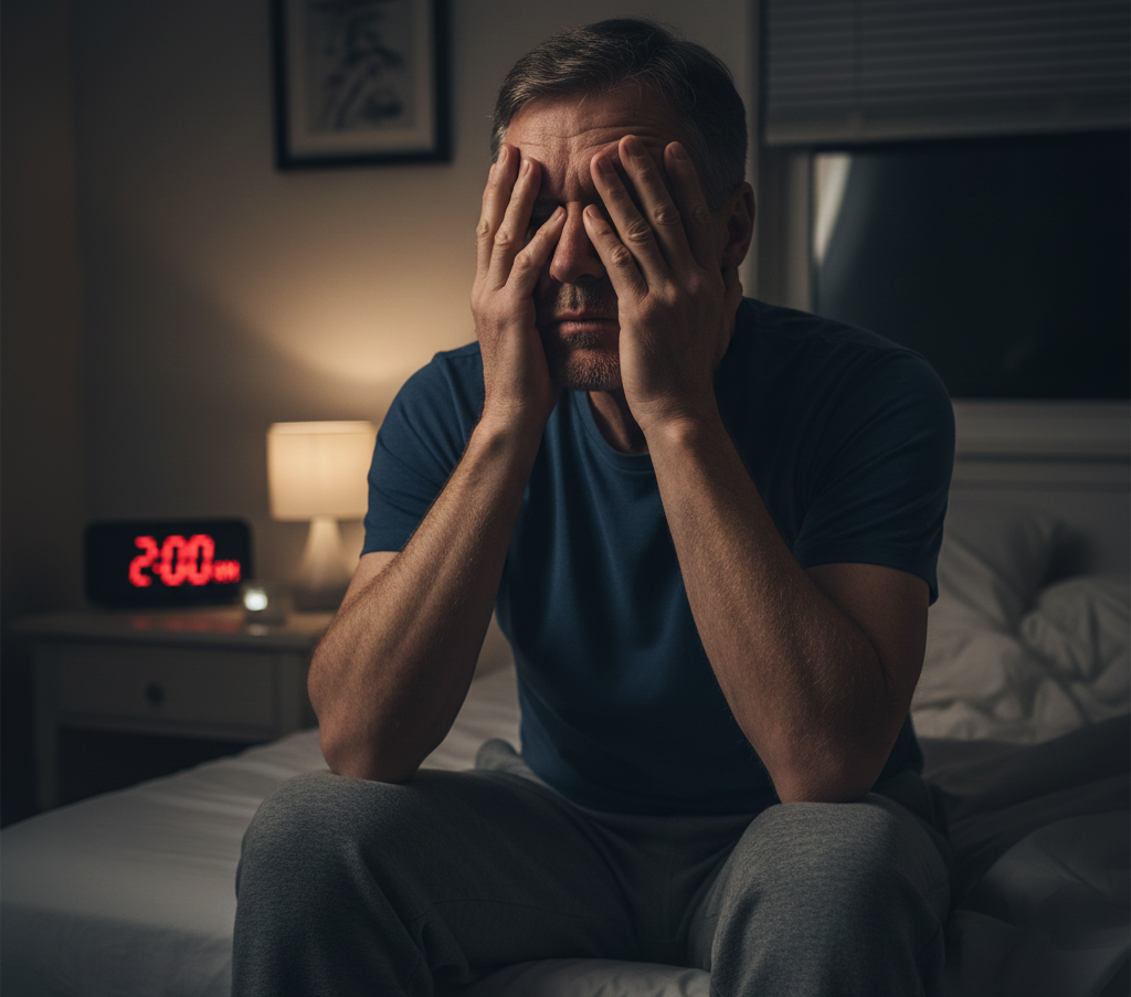 Man frustrated with prostate problems at night