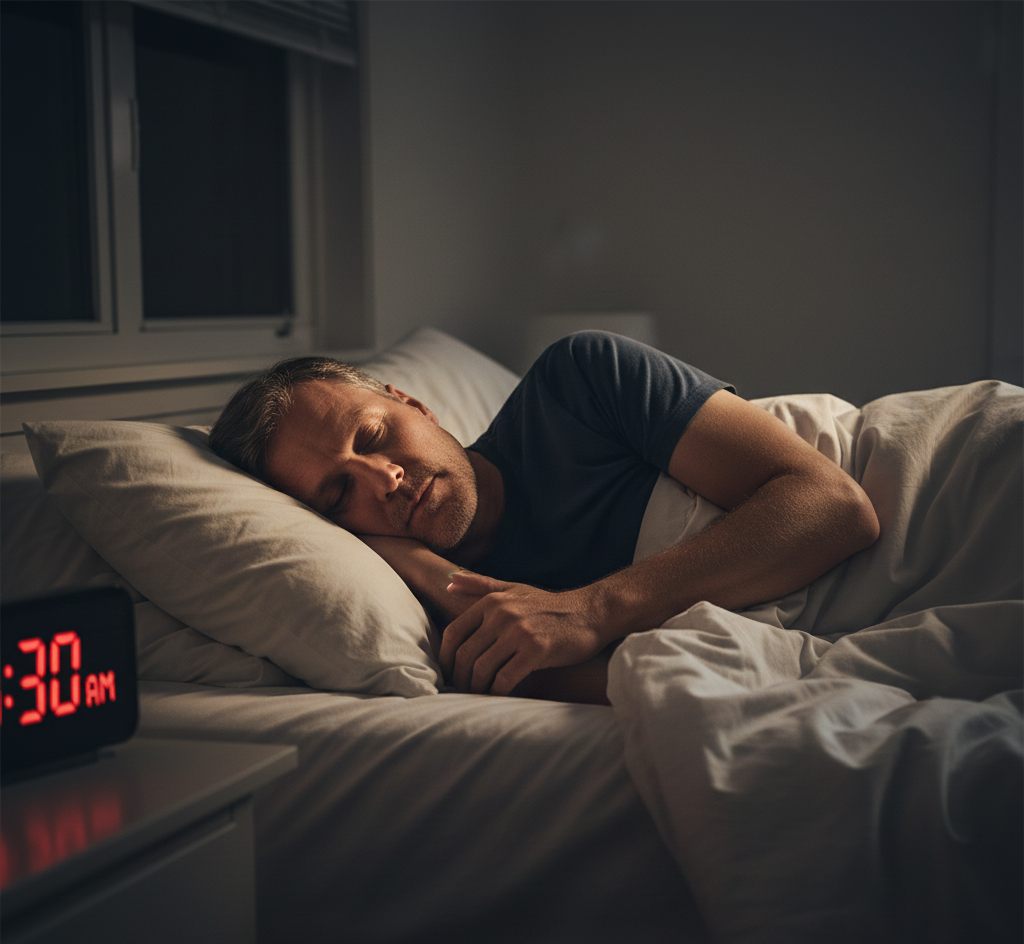 Man sleeping peacefully through the night