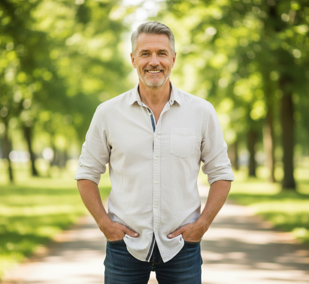 Man feeling confident and in control during the day